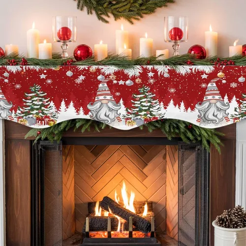 Vista 7 de Bufanda roja de gnomos de Navidad, decoración de chimenea para sala de estar, bolas de árbol de Navidad, copo de nieve de invierno, chimenea