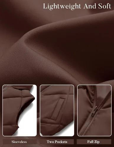 Vista 5 de MEROKEETY Chaleco acolchado sin mangas con cremallera para mujer, con cuello alto, con bolsillos