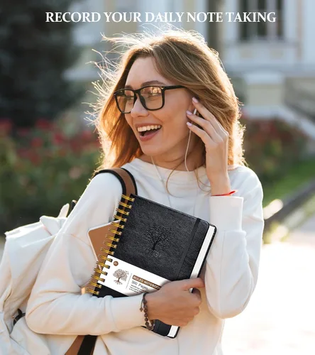 Vista 7 de Cuaderno de espiral rayado de 8.5"×11", 300 páginas con tapa dura de cuero, diarios para mujeres y hombres, cuadernos universitarios rayados A4