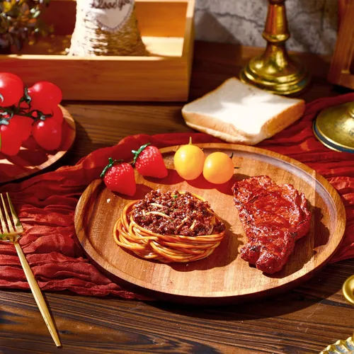 Vista 3 de Rtteri 12 piezas de platos de madera de acacia redondos para cena, vajilla de madera, bandeja de servir, fácil de limpiar, ligera, irrompible, plato