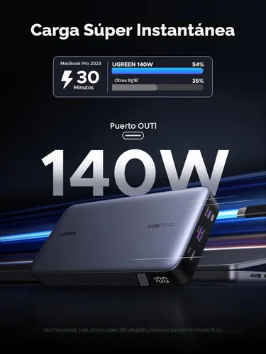 Vista 2 de UGREEN Power Bank 25,000mAh 145W Cargador portátil para laptop, paquete de baterías de 3 puertos USB C PD Nexode, para MacBook Pro/Air, Dell XPS
