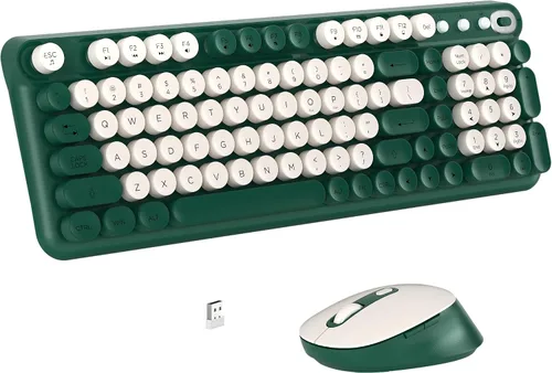 Vista 10 de Links9+ Combo de teclado y mouse inalámbricos, estilo teclado retro de tamaño completo, receptor USB de 2.4GHz, plug-and-play, juego de teclado