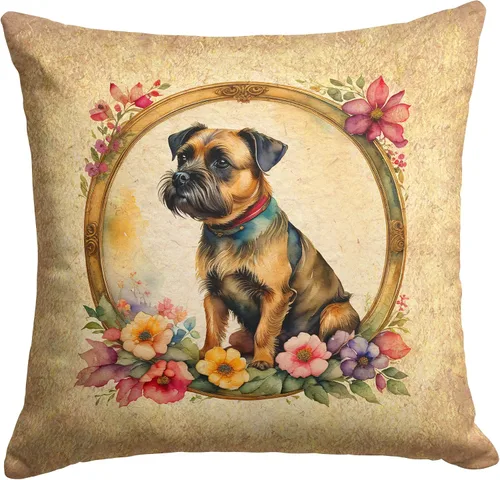 Vista 269 de Caroline's Treasures DAC2072PW1414 Affenpinscher and Flowers - Almohada decorativa de tela, lavable a máquina, para interiores y exteriores