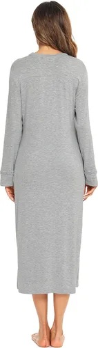 Vista 4 de Vlazom Camisones para mujer, cómodo, cálido, de manga larga, suave, con botones, con bolsillos, talla XXL