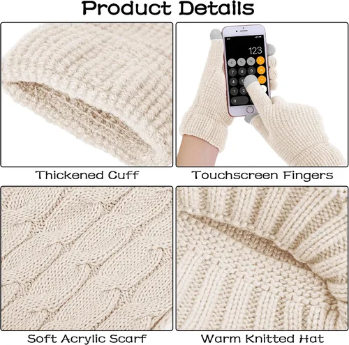 Vista 3 de URATOT Conjunto cálido de punto de invierno, bufanda infinita y gorro, guantes para pantalla táctil, regalos de invierno para hombres y mujeres