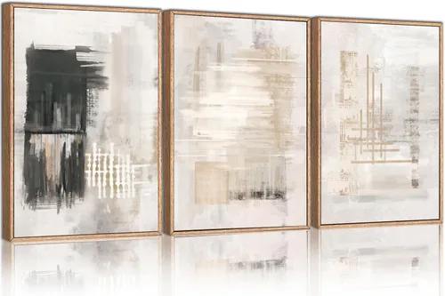 Vista 67 de HPINUB - Lienzo decorativo abstracto moderno para pared, juego de 3 impresiones artísticas enmarcadas, pintura de pared grande en blanco y negro, 16