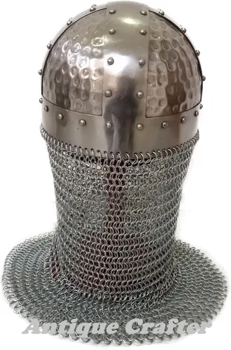 Vista 4 de Casco medieval de caballero normando armadura de batalla casco vikingo de malla color plateado Plateado M