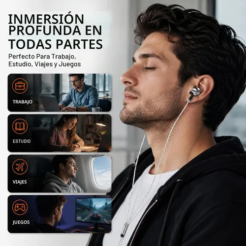 Vista 2 de Sephia SP3060 - Auriculares con cable, audio con graves impulsados HD, auriculares intrauditivos ligeros de aluminio con cable, puntas