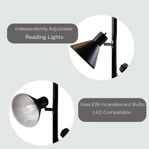 Vista 7 de LIGHTACCENTS Lámpara de pie de árbol negro con 3 luces ajustables, lámpara de pie moderna, pantallas negras ajustables, luz de poste para sala