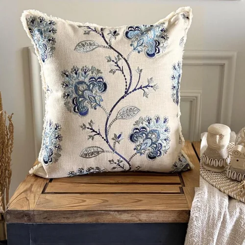Vista 149 de The HomeCentric Funda de almohada con cremallera, funda de cojín azul de 12 x 12 pulgadas, funda de cojín de algodón bordado para sofá, diseño