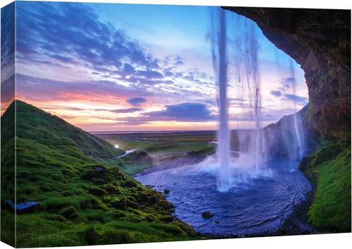 Vista 14 de SIGNFORD - Cuadro en lienzo para pared, silueta de bosque con estrellas azul marino y verde azulado, naturaleza, fotografía, realismo, decoración