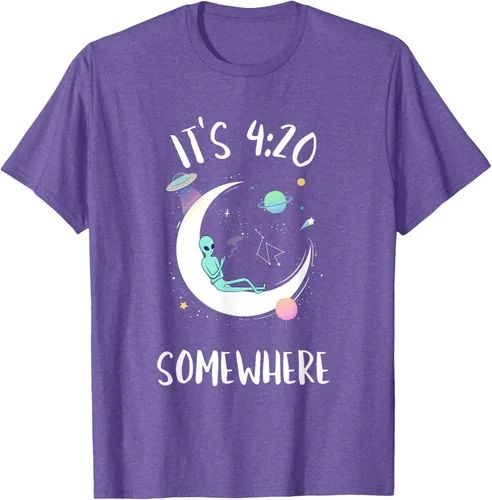 Vista 9 de Funny Weed Joint Smoking Moon Alien It's 4:20 Somewhere Camiseta, Negro, S