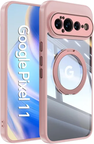 Vista 12 de 【Soporte magnético giratorio de 360°】 Funda para Google Pixel 9 【Compatible con MagSafe y Pixelsnap】 Funda con soporte de anillo 【Cristal Negro