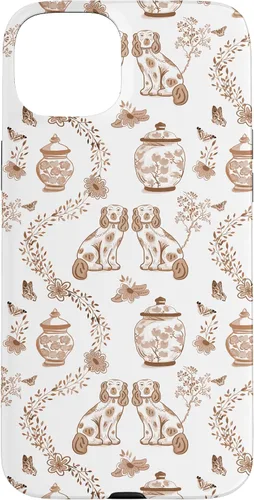 Vista 9 de Funda para iPhone XS Max Preppy Marrón y Blanco Toile Chinoiserie Perros y Jengibre