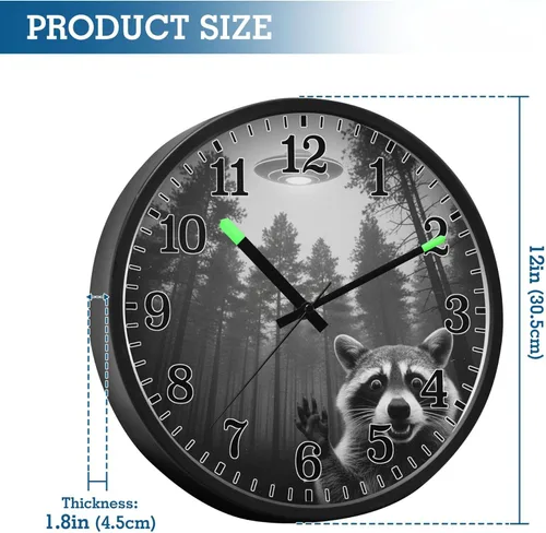 Vista 2 de JUNZAN Luminous Voice-Activated Decor Wall Clock 12 Inch Retro UFO Forests Selfie Silent Non-Ticking Battery Operated Wallclock Decorative for