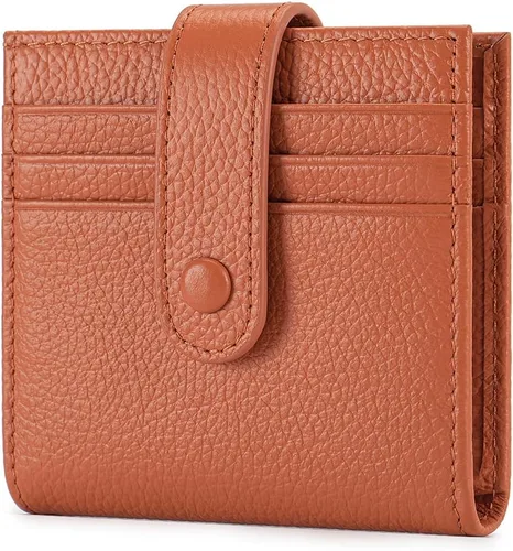 Vista 9 de Cartera delgada para mujer de cuero genuino pequeño plegable titular de la tarjeta de crédito con cremallera moneda bolsa de identificación ventana