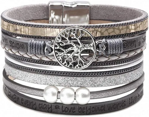 Vista 51 de Fesciory - Pulsera de leopardo para mujer, estilo bohemio de cuero multicapa con perlas de cristal