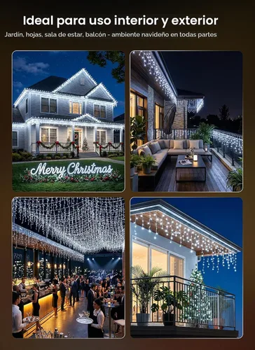 Vista 8 de Luces de Navidad de carámbano para exteriores, 40 pies, 432 LED, impermeables, para exteriores, 8 modos de iluminación, con control remoto Blanco