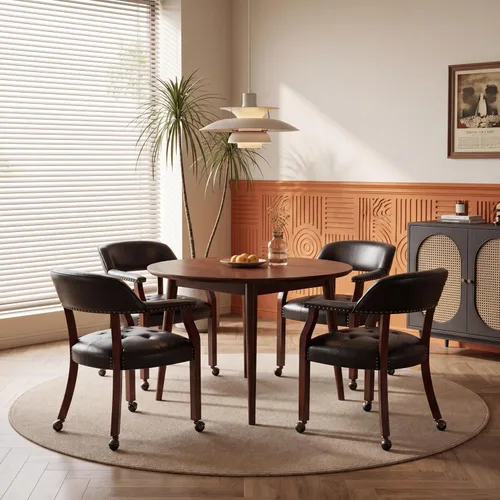 Vista 16 de LEEMTORIG Juego de 2 sillas de comedor con ruedas y brazo, sillas de comedor grandes con ruedas, silla de mesa de póquer de madera maciza, 26
