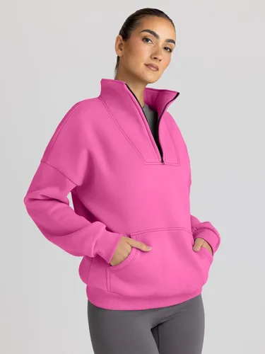 Vista 2 de Trendy Queen - Sudaderas con media cremallera y capucha de gran tamaño, extragrande, para otoño, Y2K, ropa de invierno