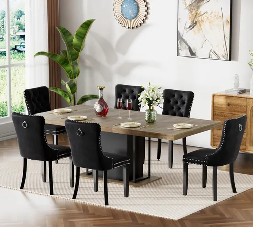 Vista 68 de Mesa de comedor extensible de 78.74 pulgadas para 6 8 y 10 pulgadas, moderna mesa de comedor extensible de granja con base de doble pedestal, mesa