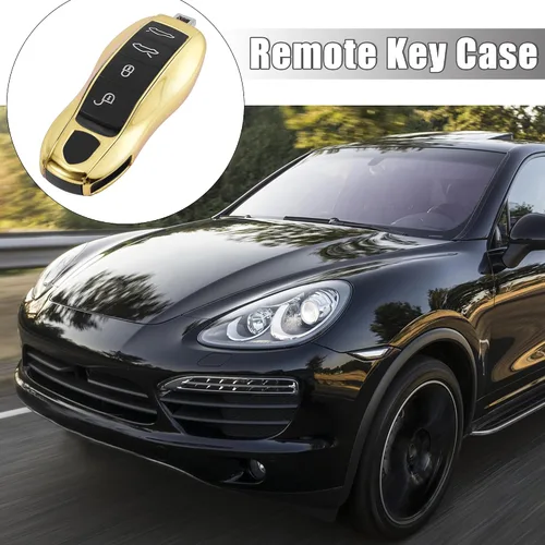 Vista 2 de X AUTOHAUX Carcasa de plástico galvanizada para llave de coche en tono dorado para Porsche Cayenne Panamera Macan