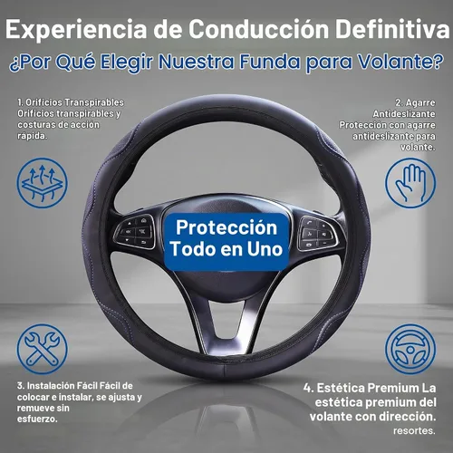 Vista 5 de Funda elástica para volante de coche universal de 15 pulgadas, fundas de volante de microfibra suave de cuero transpirable, antideslizante y Azul