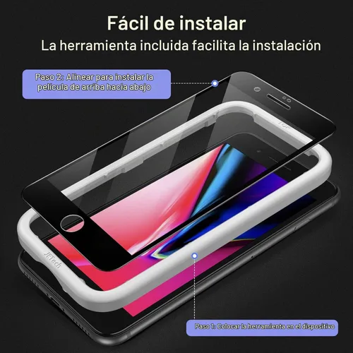 Vista 4 de JETech Protector de pantalla para iPhone SE 3/2, iPhone 8/7, negro, paquete de 3