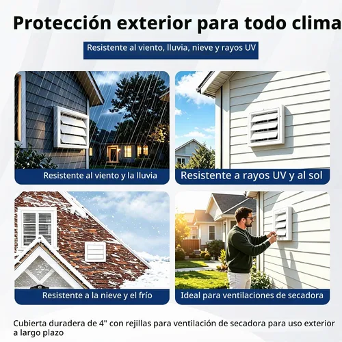 Vista 5 de Cubierta de ventilación de secadora de 4 pulgadas para exterior, evita ratas y pájaros, cubierta de ventilación al aire libre para casa, tapa