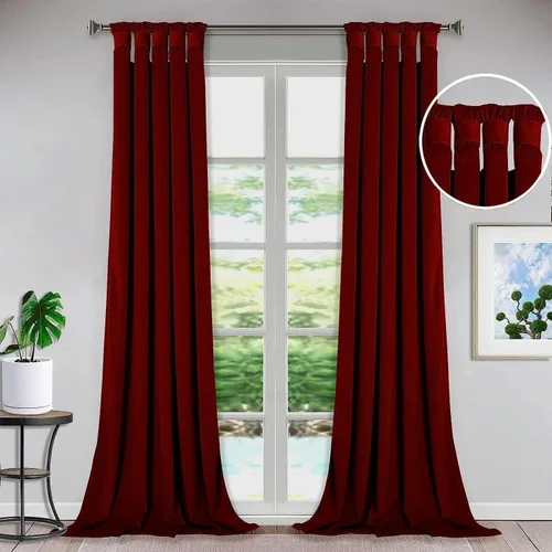 Vista 21 de Bhoomi Collection Cortinas opacas con pestaña superior para sala de estar, cortinas de ventana con aislamiento térmico, oscurecimiento de Rojo Sangre