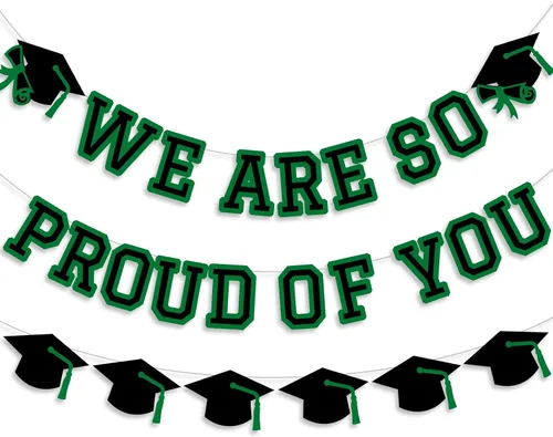 Vista 15 de Letrero con texto en inglés «We Are So Proud Of You», decoración de fiesta de graduación, guirnalda de tapa de felicitaciones, letrero de pared, Azul