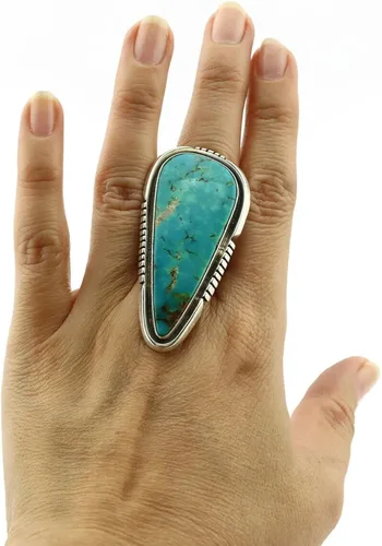 Vista 5 de Anillo Navajo de plata 925 Kingman turquesa firmado Doug Zachary C80s Plata de ley turquesa