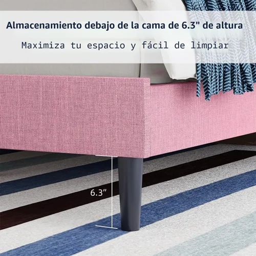 Vista 6 de BarnFurin Marco de cama tamaño completo con cabecero, cama de plataforma tapizada con cabecera acolchada con botones ajustables, marco de cama