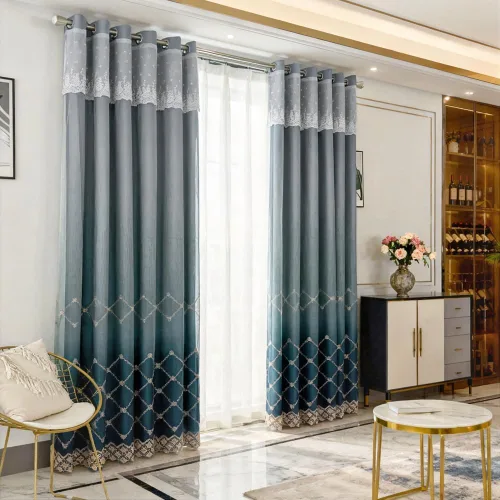Vista 5 de Amidoudou 1 par de cortinas geométricas de doble capa para sala de estar, cortinas bordadas con patrón de diamante degradado para dormitorio