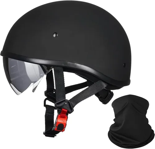 Vista 8 de ILM - Casco de motocicleta con protector solar, correa de liberación rápida, media cara, apto para crucero, scooter, DOT aprobado 883V