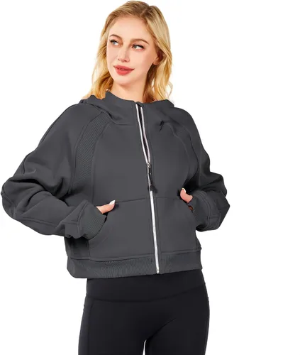 Vista 6 de Sudaderas con capucha de entrenamiento para mujer, sudadera con forro polar con media cremallera, sudadera alegre y brillante