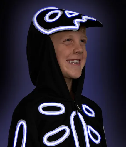 Vista 3 de Tipsy Elves Disfraz de esqueleto de Halloween para niños, overol unisex con Luz LED