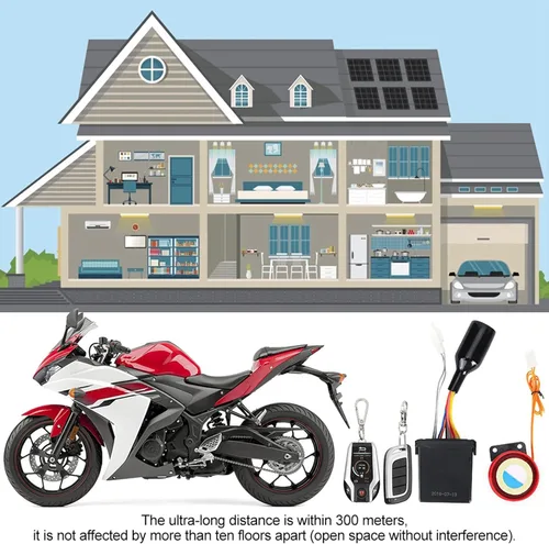 Vista 7 de Sistema de alarma de motocicleta antirrobo, arranque remoto de motocicleta 105 125Db motocicleta 2 vías remoto alarma cuerno sistema de seguridad