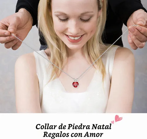 Vista 2 de SMILEST Dainty Heart Birthstone Necklace for Women, 925 Sterling Silver 01-enero-granate rojo
