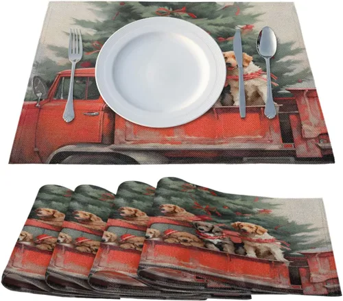 Vista 2 de Juego de 4 manteles individuales de Navidad de invierno, lavables, impermeables, para decoración de mesa de comedor, 18 x 12 pulgadas
