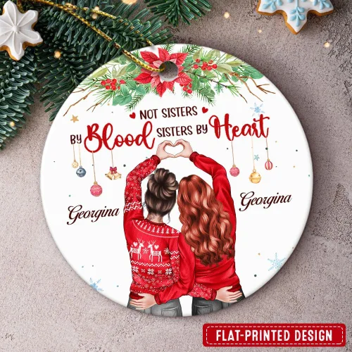 Vista 3 de Adorno Personalizado de Mejor Amiga - No Son Hermanas por Sangre Adornos de Cerámica Adornos de Amistad Regalos para Mejor Amiga BFF Hermana