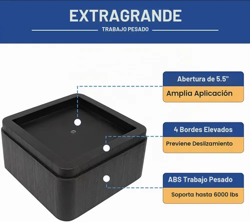 Vista 2 de MYMULIKE Elevadores de cama de 2 pulgadas, de gran tamaño se ajustan a patas de 5.5 pulgadas, resistente 6000 libras, bloques elevadores de cama