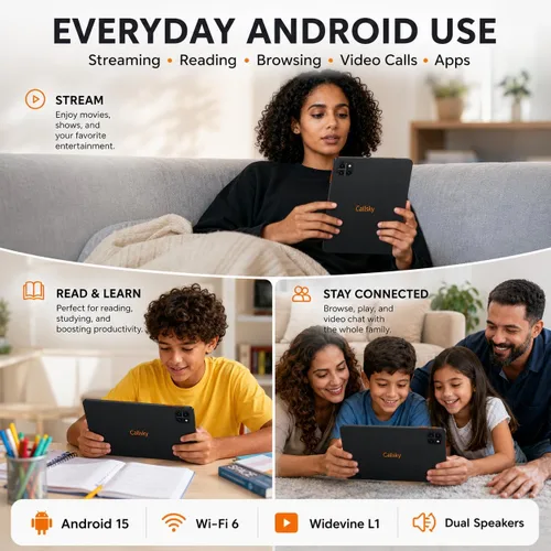 Vista 7 de Tableta: Tablet de 10 pulgadas, tabletas Android 15, 12 GB de RAM 128 GB ROM, procesador Octa-core, pantalla IPS HD, Widevine L1, WiFi 6 y Bluetooth