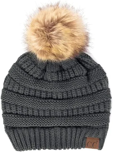 Vista 132 de Gorro unisex liso con pompón y ribete (HAT-43) de C.C Hatsandscarf Exclusives Marfil
