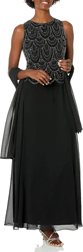 Vista 41 de J Kara Vestido largo sin mangas con cuentas y bufanda para mujer, talla grande