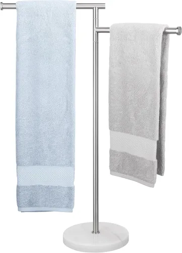 Vista 9 de KES - Toalleros de pie para suelo de baño, 2 brazos giratorios, acabado cepillado Brazos - Toalleros de baño con base de mármol pesada, acabado
