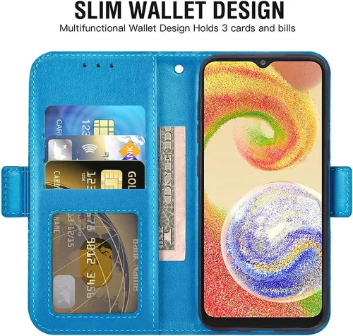 Vista 2 de Asuwish Funda de teléfono para Samsung Galaxy A04e con protector de pantalla de vidrio templado y soporte de cuero para tarjetas de crédito