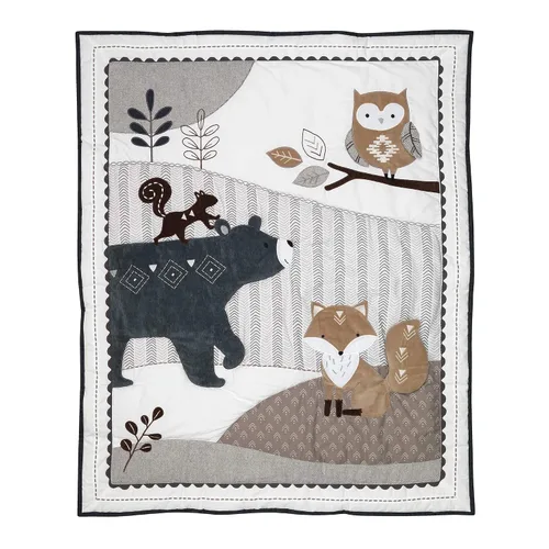 Vista 3 de Lambs & Ivy Woodland Forest Animal Nursery Juego de cama de cuna de 5 piezas - Gris