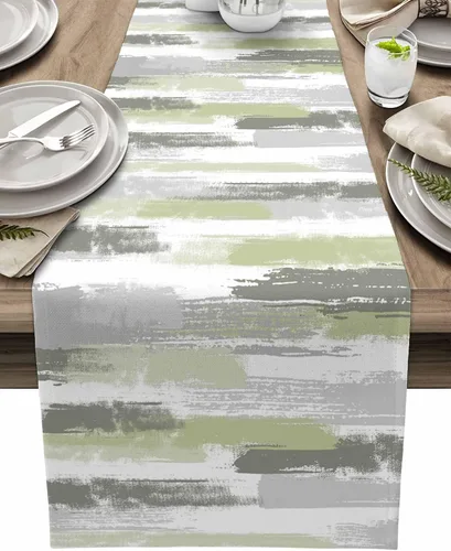 Vista 17 de Zigzi - Bufandas de mesa azules, textura de mármol a rayas grises de Zigzi, camino de mesa de comedor, decoración de mesa rectangular lavable