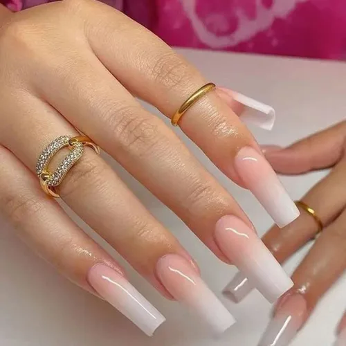 Vista 7 de RikView Uñas postizas a presión extra largas de color rosa, uñas acrílicas con forma de ataúd, uñas postizas brillantes (rosa)
